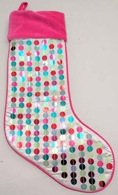 VTG Old Navy Pink Velvet Sequin Christmas Stocking Metallic Silver Y2K 21" x 7"